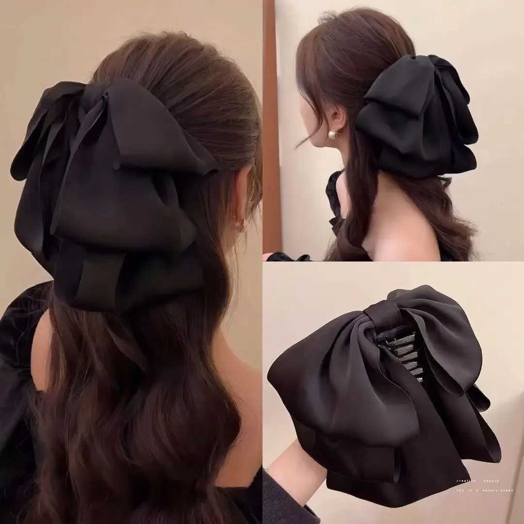 Hot Korean Big Size Bow Hair Clip Claw Clamp Women High Ponytail Barrettes Headwear Girls Women Hair Accessories H260402