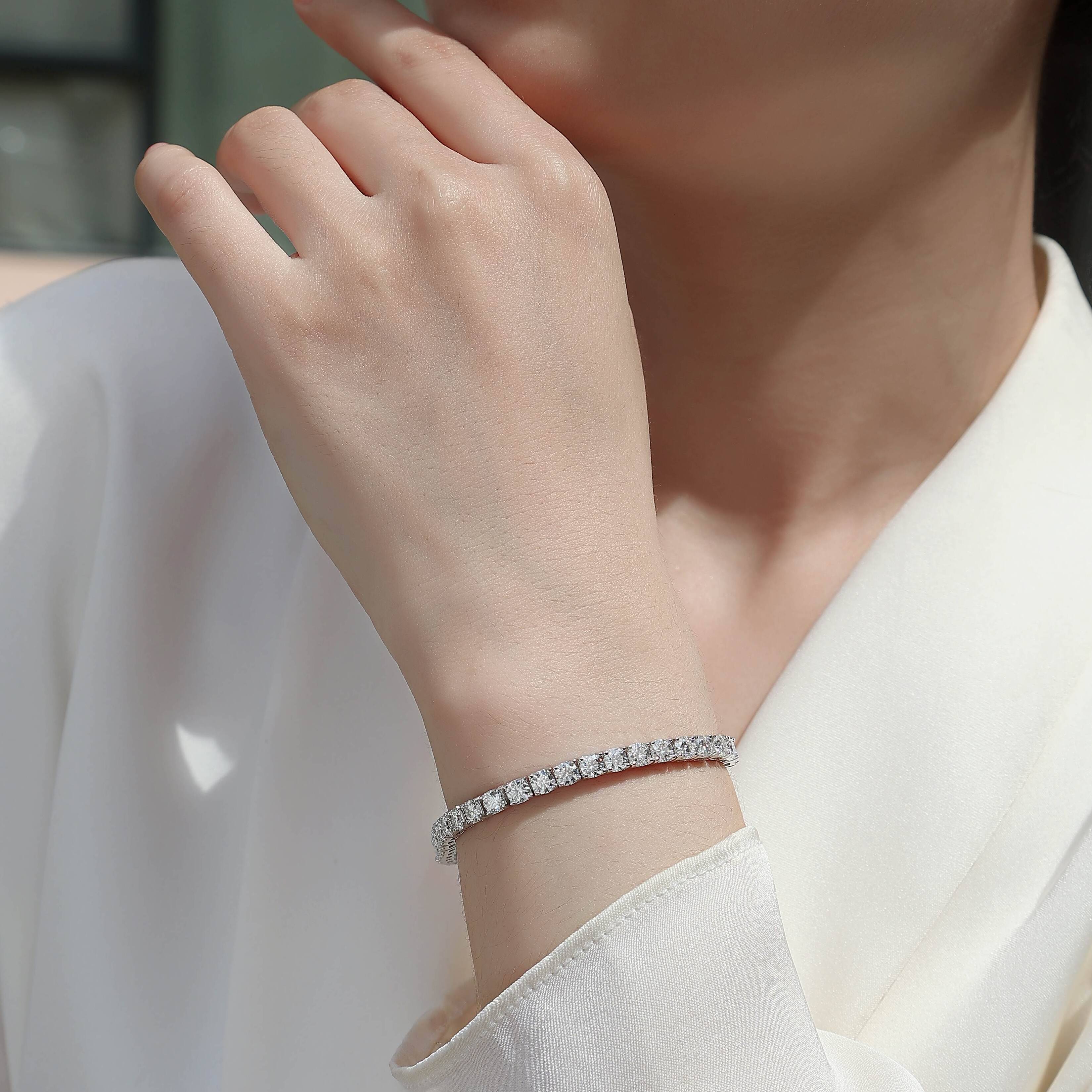 Ready to Ship 4mm Moissanite Fine Tennis Chain Bracelet Moissanite Luxury Bracelets Gemstone 925 Silver Bracelet