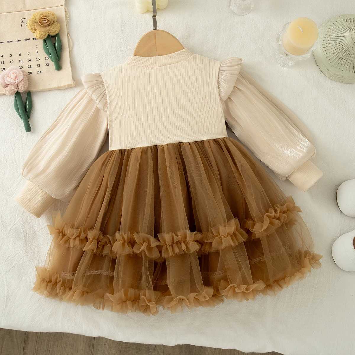 Autumn New Solid Color Chiffon Baby Girl Princess Dress Sweet Bow ChildrenS Clothing For Birthdays 6 Months -3 Years H260402