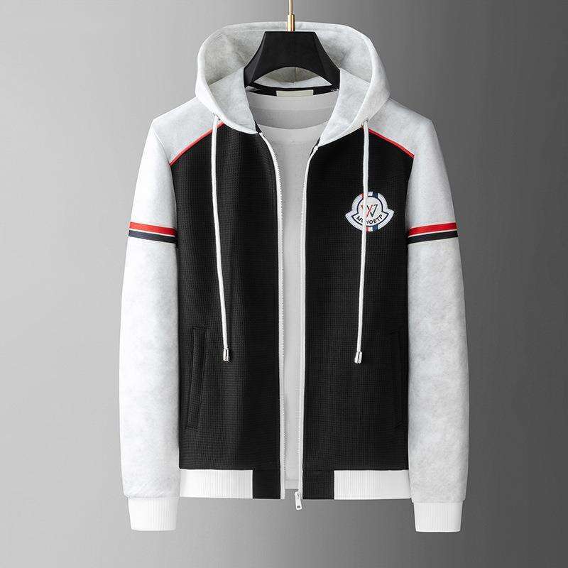 Men Autumn Winter New Color Block Hooded Sweatshirt Men's Fashion Badge Sports Casual Jacket