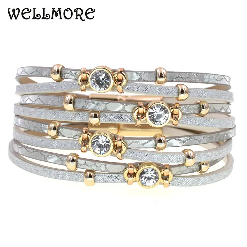 WELLMORE 4 colors Bohemia leather bracelets for women Metal beads charm bracelets magnet bracelet fashion jewelry wholesale 260318BJ