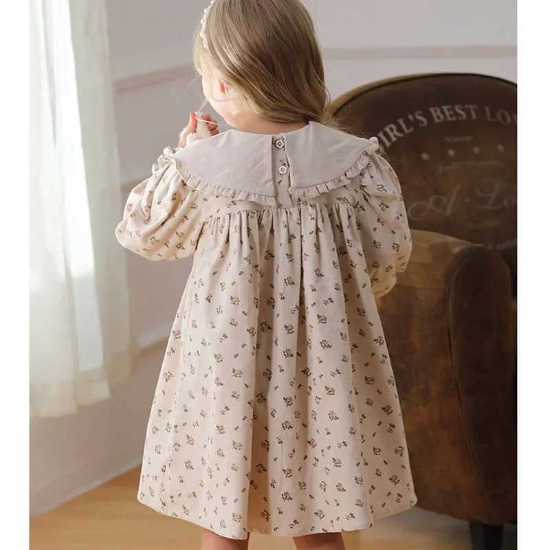 2025 New Spring 2-7Yrs Girl Party Dress Long Sleeved Cotton Flower Print Kids Princess Dresses Children Clothes Sister Dress H260402