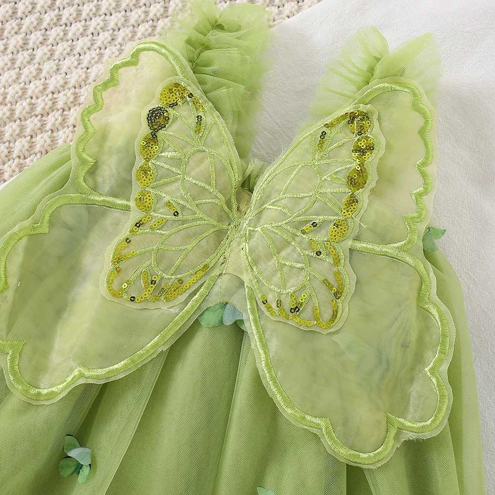 Summer ChildrenS Clothing Girls Baby Dress Girls Cartoon Embroidery Butterfly Wings Cute Suspender Mesh Princess Dress H260402