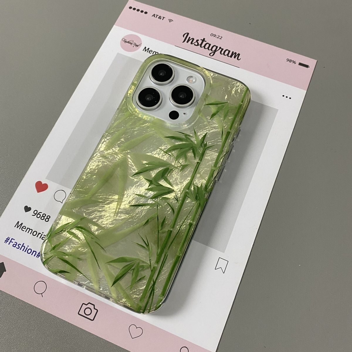 Designer Luxury Bamboo Phone Case Premium Green Shimmery Foil Bamboo Pattern Clear Protective Cover Exquisite High-end Case For Applicable To Iphone