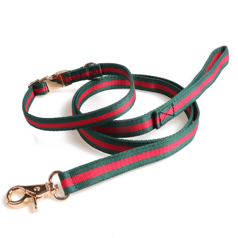 Pet Collar Red Green Striped Webbing All Metal Buckle Premium Durable Collar For Dogs