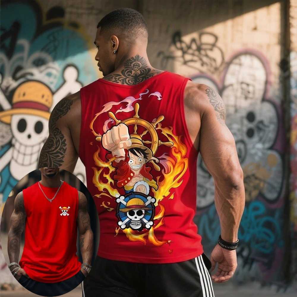 One Piece Men Vest Tank Top Monkey D Luffy Summer Japanese Anime Spring and Autumn Sports Fitness Casual Fashion Sleeveless Top C260402