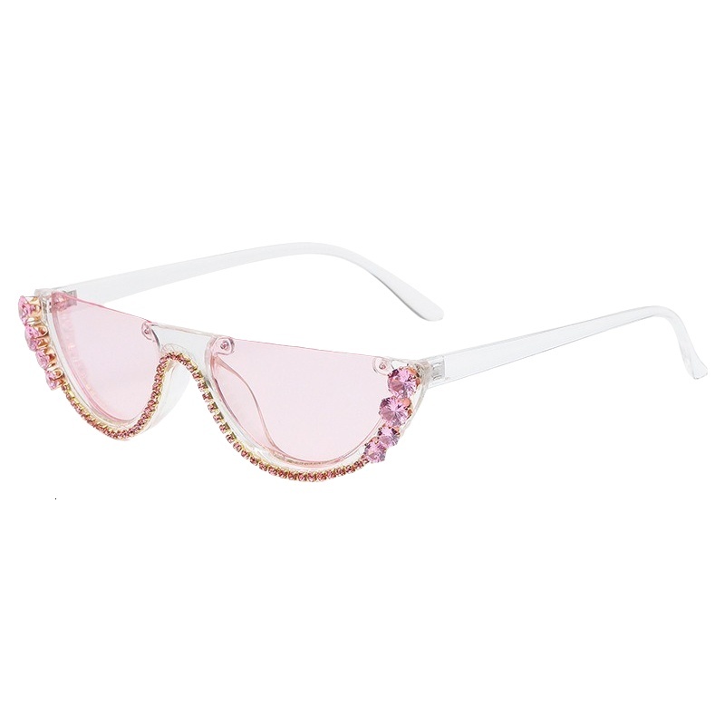Rhinestone Cat Eye Sunglasses for Women Half Frame Birthday Gift UV Protection Trendy Streetwear Sun Glasses
