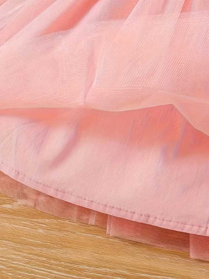 Baby girl fashionable and sweet sleeveless waist flower patchwork mesh dress suitable for parties and outdoor occasions in sprin H260402