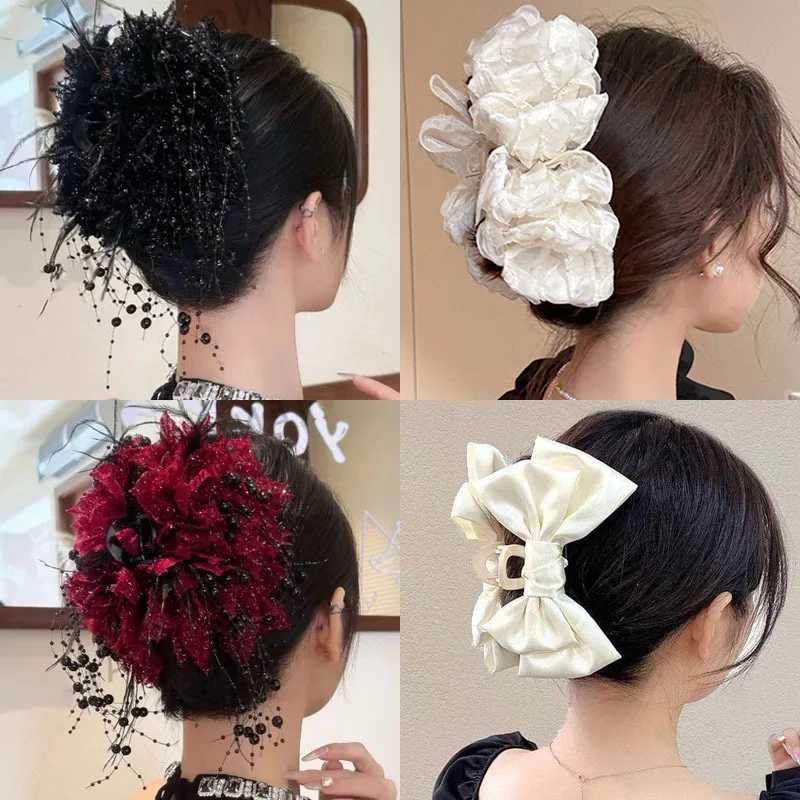 New Large Chiffon Bow Hair Claw Clip Elegant Large Size Fabric Ribbon Flower Hair Clip Jaw Clamps Accessories For Women Hairpins H260402