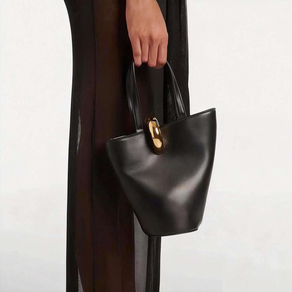 Unique Design Asymmetrical Bucket New Model Basket Bag With Light Luxury Gold Buckle Shoulder Crossbody And Handbag