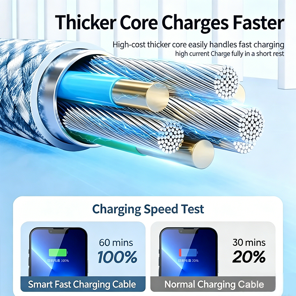 Dual Head Type-C 60W Braided Fast Charging Cable for iPhone 15,16,17 Series & All Type-C Android Smartphones - view 3