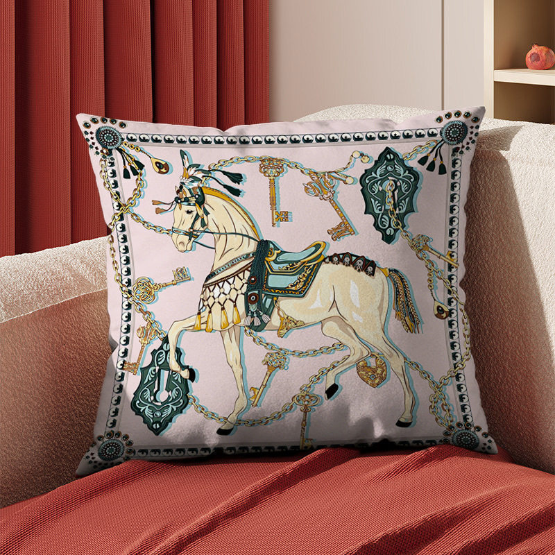 Pillow Case Light Luxury High End Orange Yellow Decorative Cushion Cover For Living Room Bed Sofa Model Room Horse Pattern