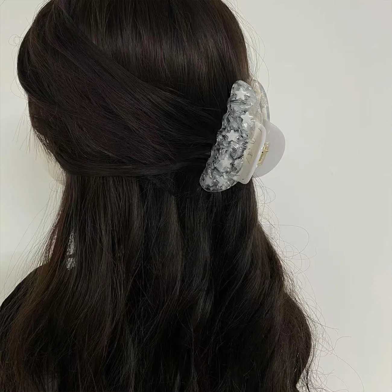 1PC Niche Sunflower Moon and Silvery White Star Acetate Claw Clip High-end and Fashionable Hair Clip for Back-of-the-Head Updo H260402