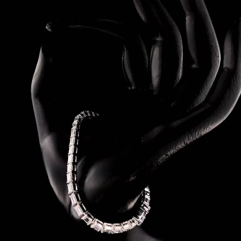 Baguette Cut Tennis Bracelet Silver Moissanite Diamond Iced Out Hip Hop Bracelet Mens Womens Unisex Luxury Jewelry Gift