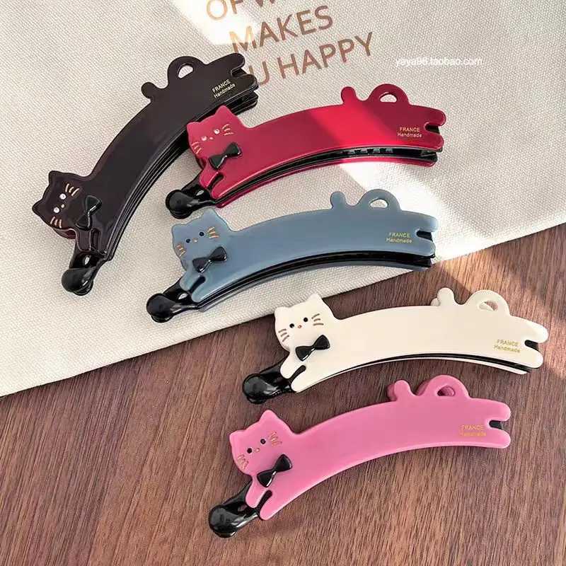 Korean-style cat-shaped acetate hair clip for women back-of-the-head vertical clip ponytail hairpin high-end look banana clip H260402