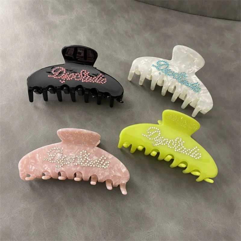 DS 10CM Large Rhinestone Letters Hair Claw Acetate Claw Clips French Sweet Crab Hair Clips for Women Girls Hair Accessories H260402