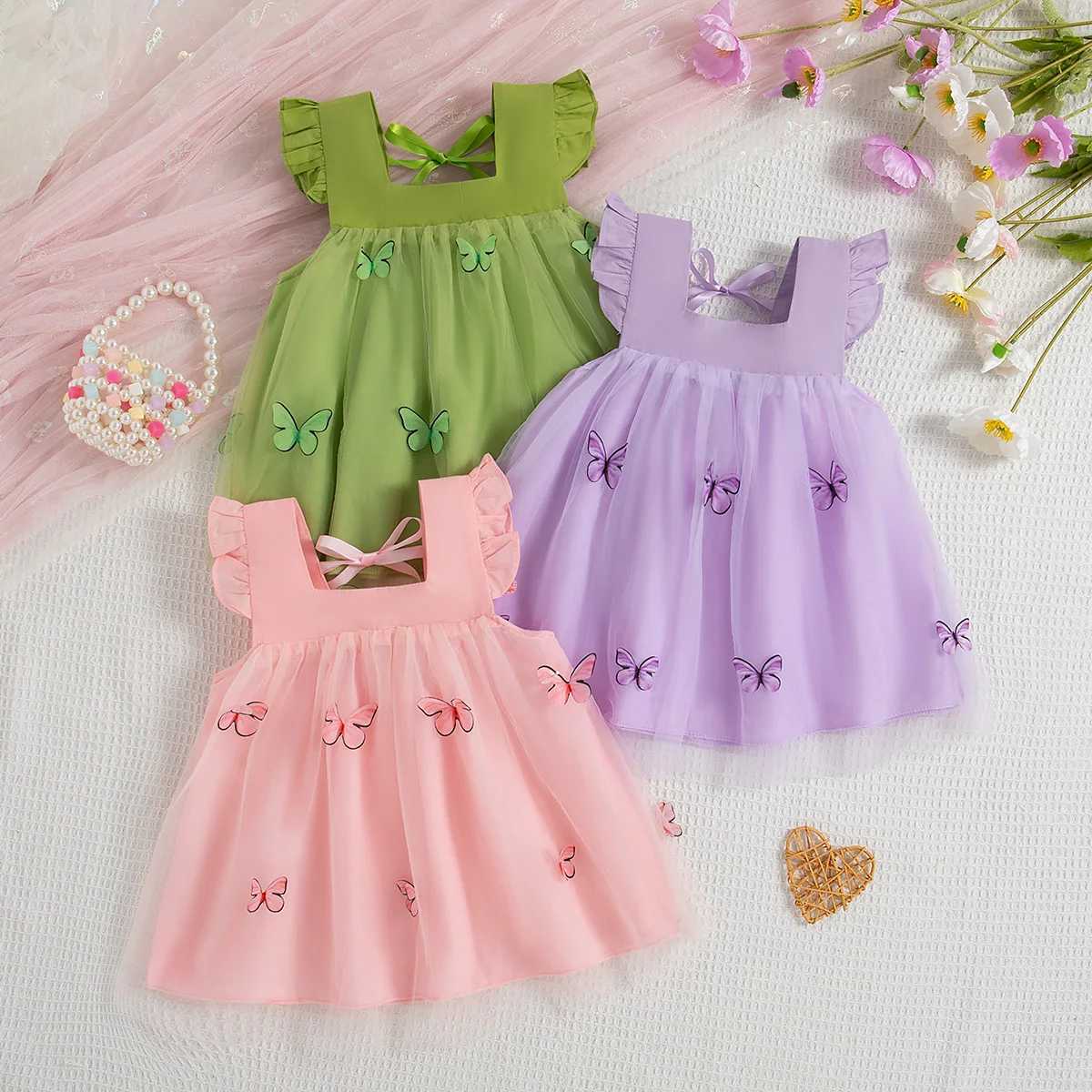 0-3 Year Old Baby Girl Princess Dress Summer New Sweet Butterfly Chiffon ChildrenS Sleeveless Clothes For Wedding Parties H260402