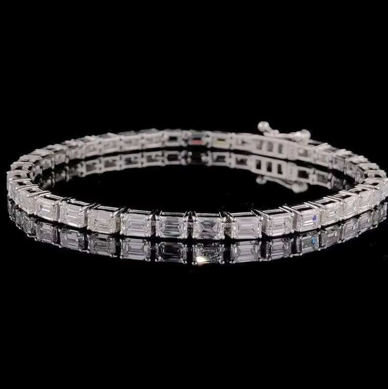 Baguette Cut Tennis Bracelet Silver Moissanite Diamond Iced Out Hip Hop Bracelet Mens Womens Unisex Luxury Jewelry Gift