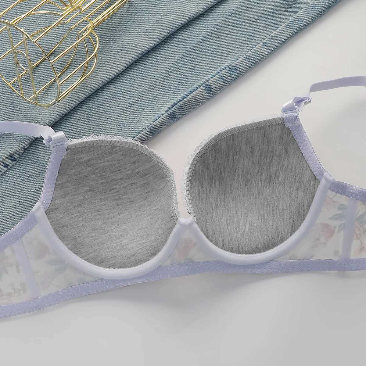 Women Floral Print Bra and Panty Set Push Up Underwire Lingerie Set Comfort Full Cup Bras and Brief for Everyday Z260402