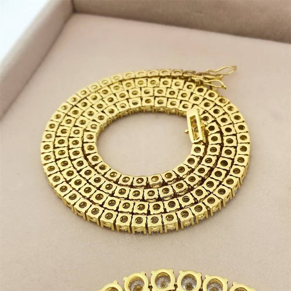 Wholesale 14k 18k Gold Filled Chain Gold Plated Jewelry Moissanite 925 Sterling Silver Necklace 4mm Diamond Tennis Chain