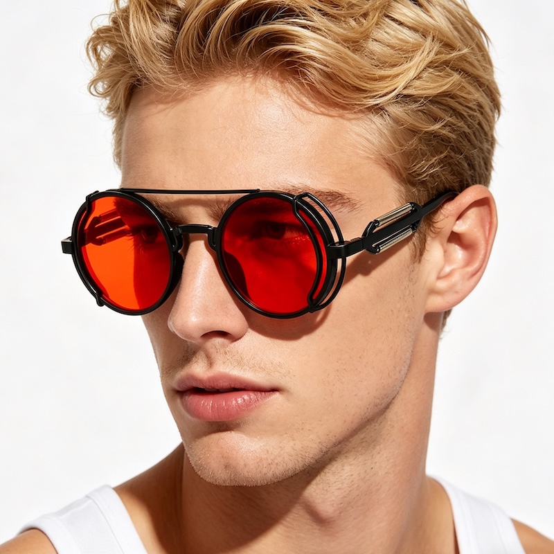 Classic Gothic Steampunk Sunglasses Luxury Brand Designer High Quality Men and Women Retro Round Pc Frame Sunglasses CB Fashion Accessories