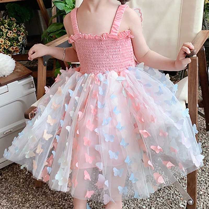 Baby Girls Princess Dress Clothes Backless Bow Wings Cute Gown Toddler Kids Birthday Party Elegant Butterfly Mesh Dress for Girl H260402