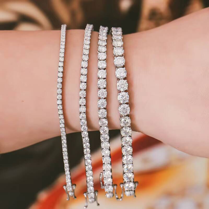 Ready to Ship Moissanite Tennis Bracelet 2mm 3mm 4mm 5mm 6mm Iced Out 925 Silver 18k Plated Moissanite Diamond Bracelet Men