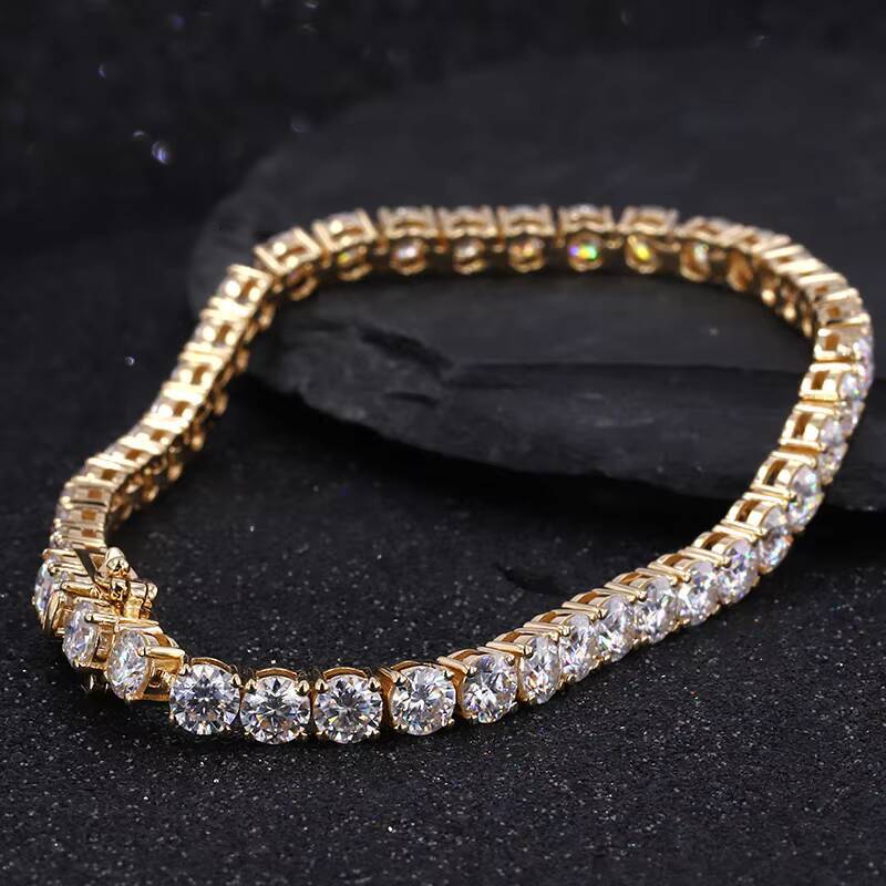 14k Gold Brilliant Round Shape Moissanite Tennis Chain 3MM Bracelet Elegant Round Tennis Chain 3MM Bracelet
