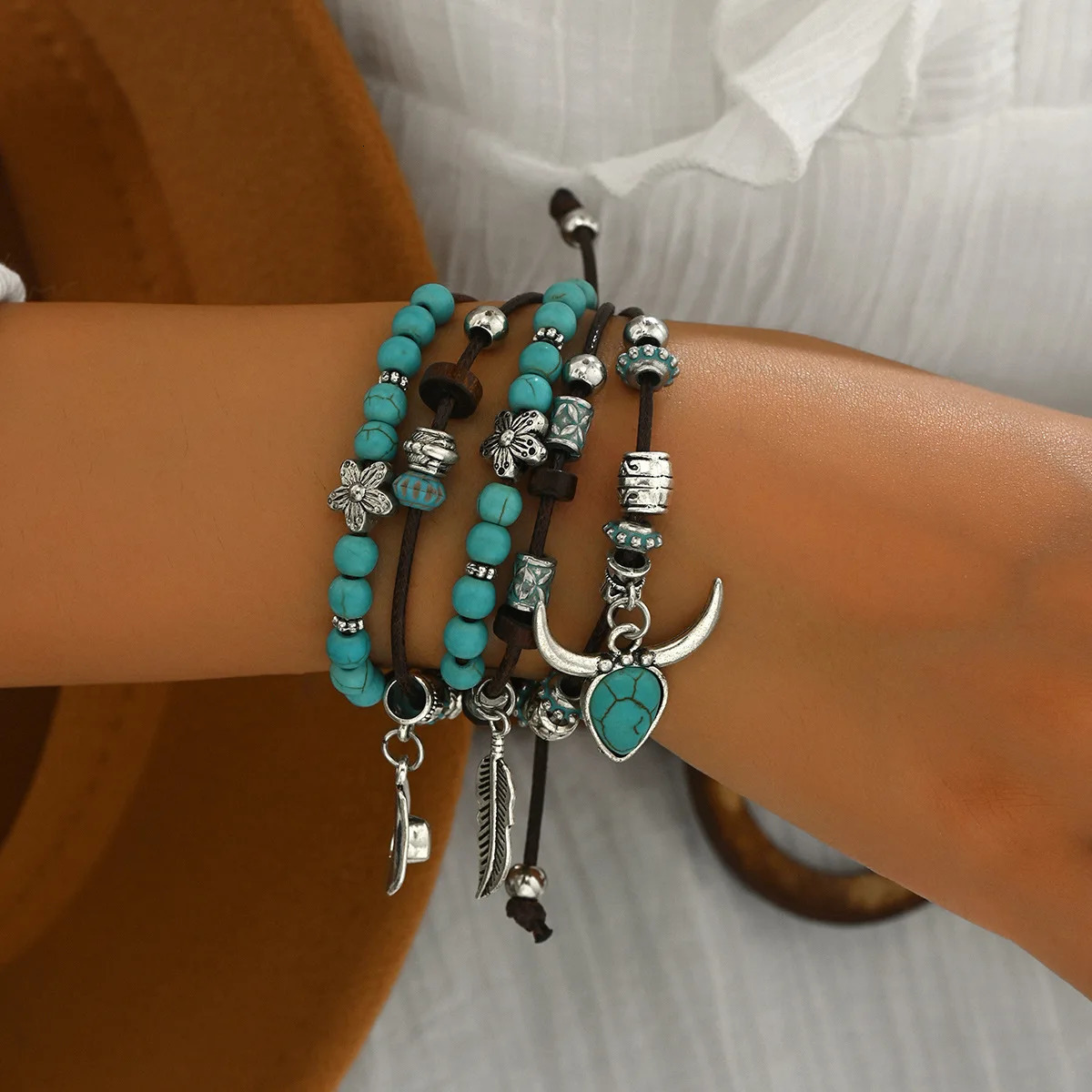 Western Country Hat Animal Head Leaf Feather Women Charm Bracelets Women Leather Bracelets Men Bangle Wholesale Jewelry Gift 260318BJ - view 6