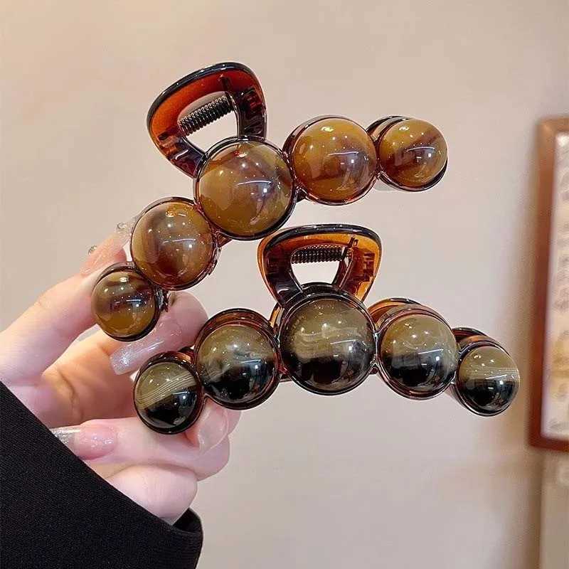 Fashion Acrylic Beads Large Hair Claws for Women 2025 New Handmade Bead Ponytail Shark Clamp Clips Headwear Hair Accessories H260402