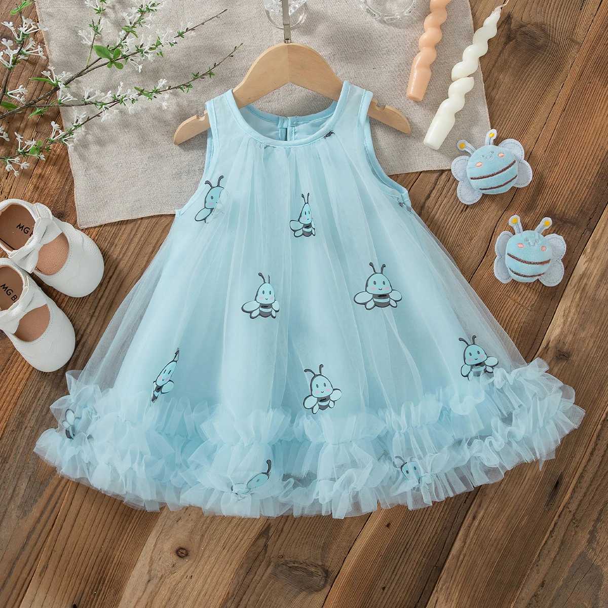 9 Months - 4 Years Summer New Arrival Cute Cartoon Bee Print Baby Girl Dress Fairy Princess Dress Birthday Party Clothes Gift H260402