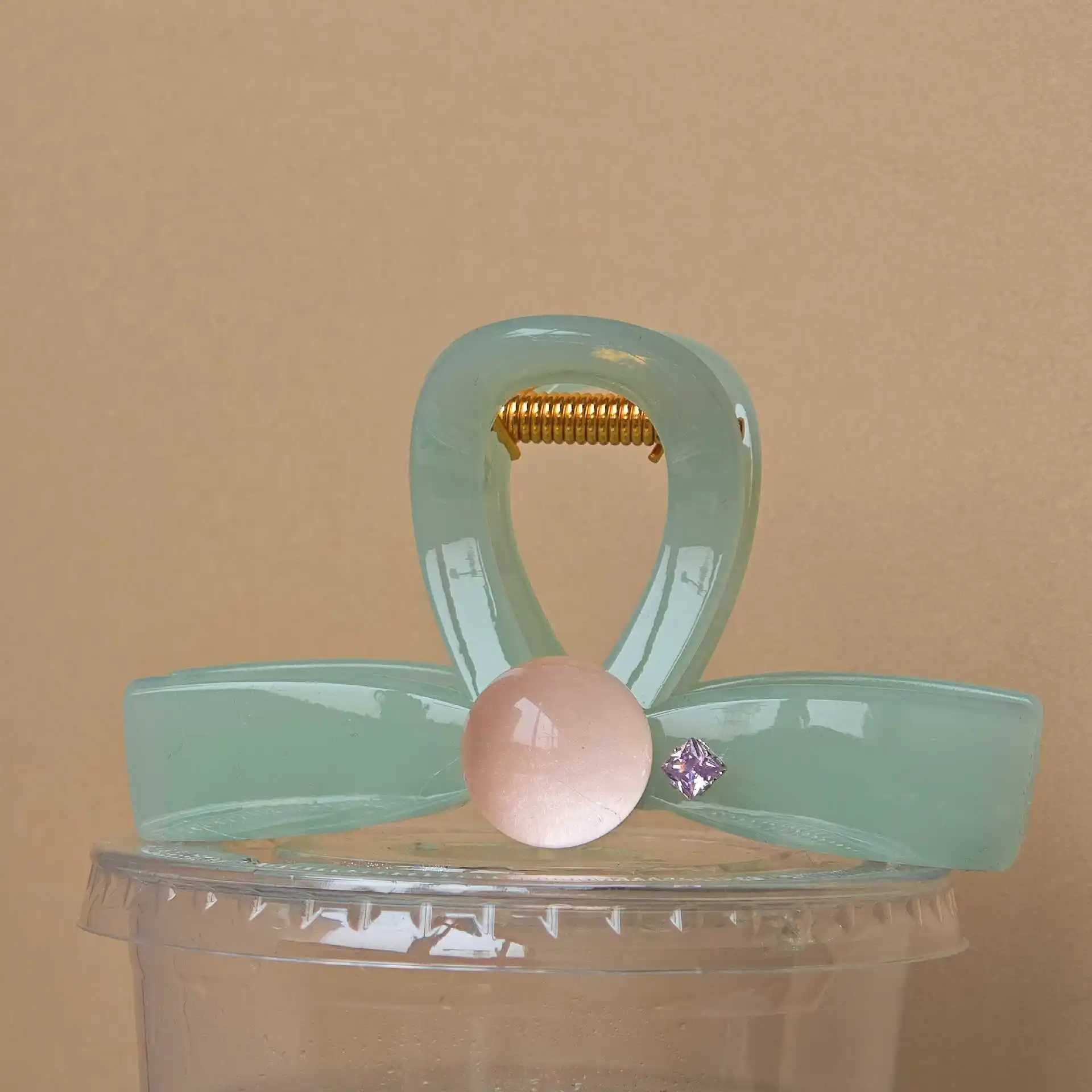 muweordy Mint green oval Hollow Out Hair Claw Clip with Pink Round Bead creative Planet Shape hair clips Sweet Hair Accessories H260402