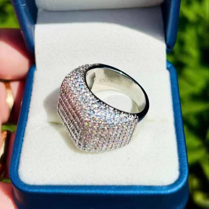 Luxury Moissanite Ring 925 Silver Chunky Ring Baguette Shape Moissanite Iced Out VVS Moissanite Hiphop Man Ring Jewelry
