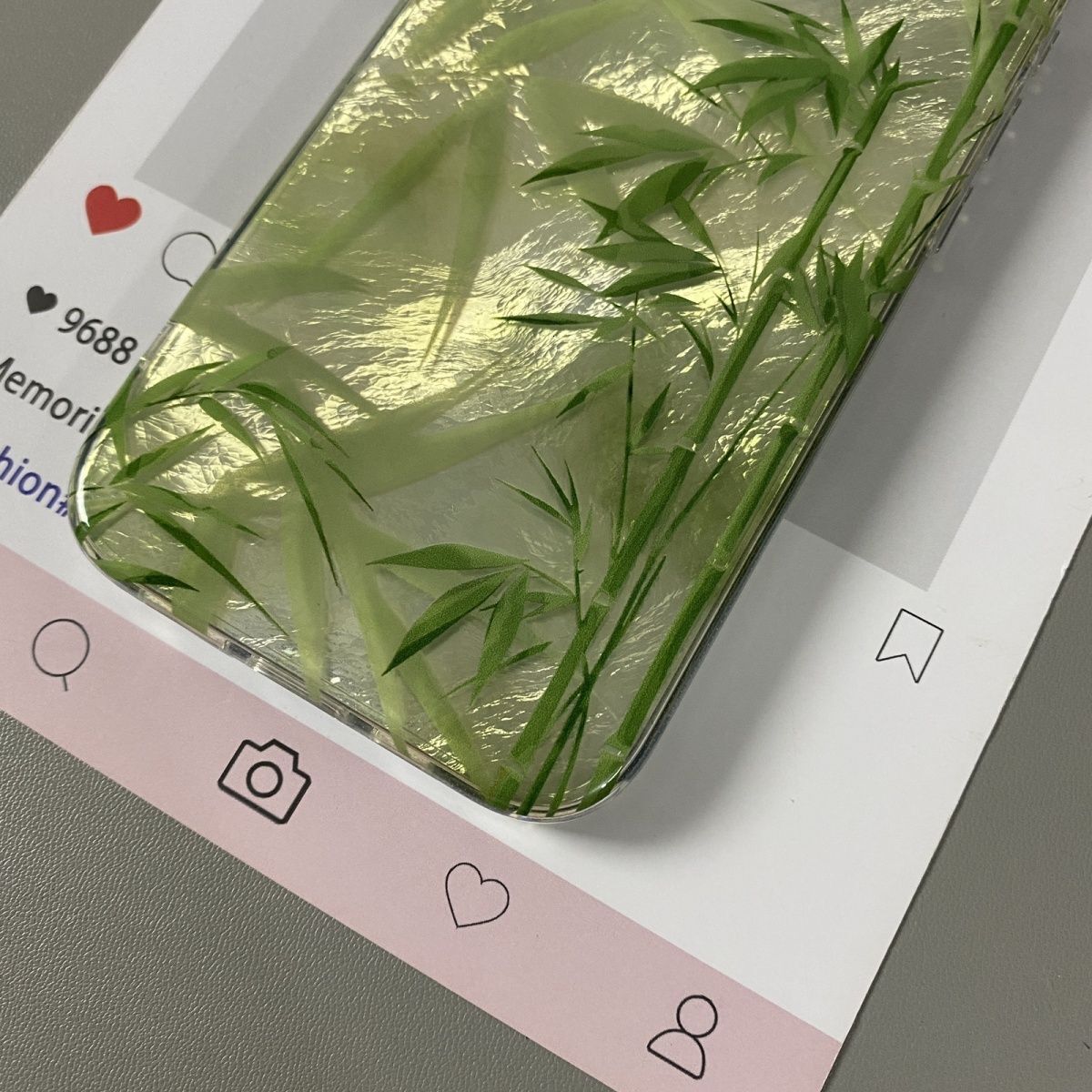 Designer Luxury Bamboo Phone Case Premium Green Shimmery Foil Bamboo Pattern Clear Protective Cover Exquisite High-end Case For Applicable To Iphone