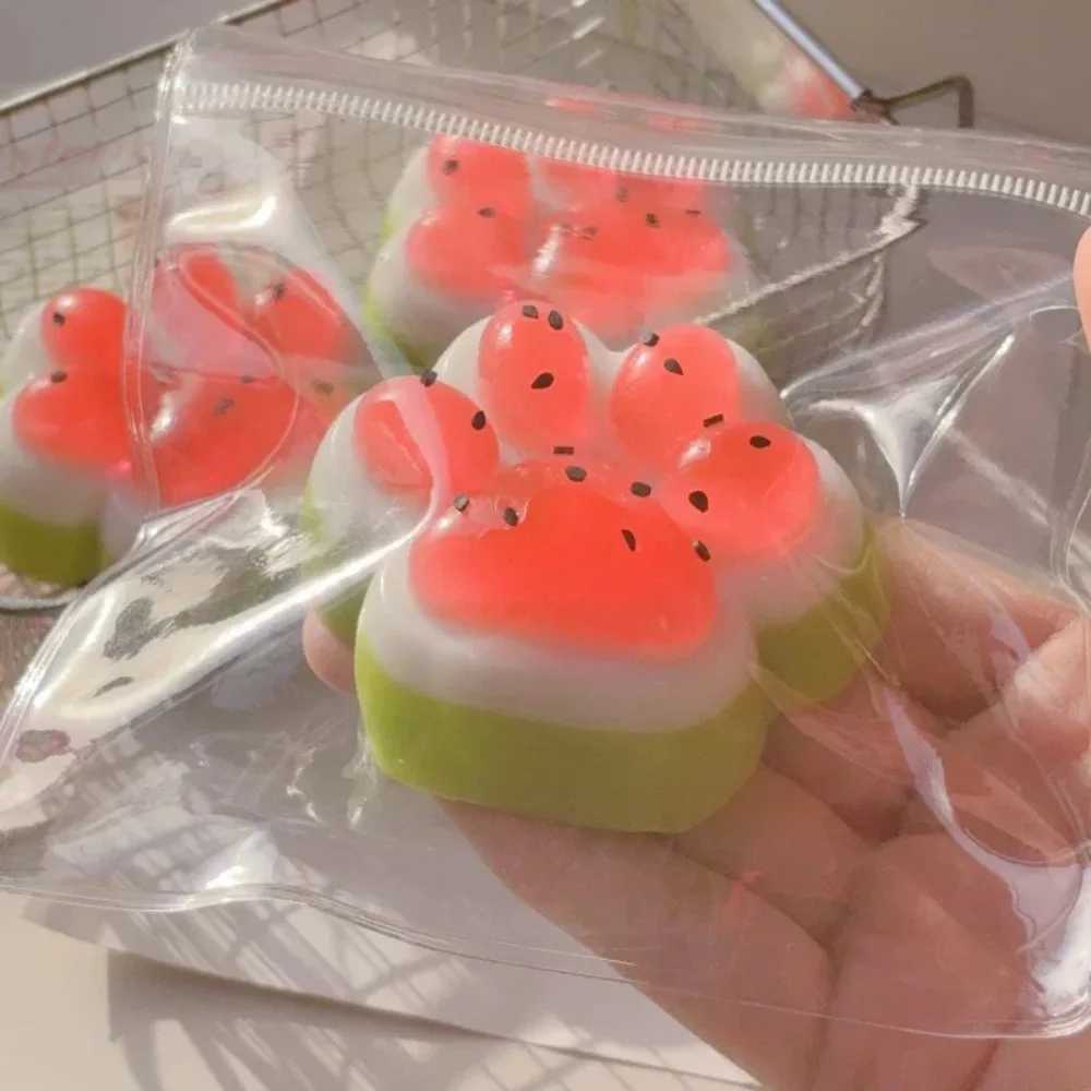 Summer Limited Edition Watermelon Cat Paw Antistress Foot Squishy Toy Cute Mochi Squeeze Fidget Stress Reliever Toy H260402