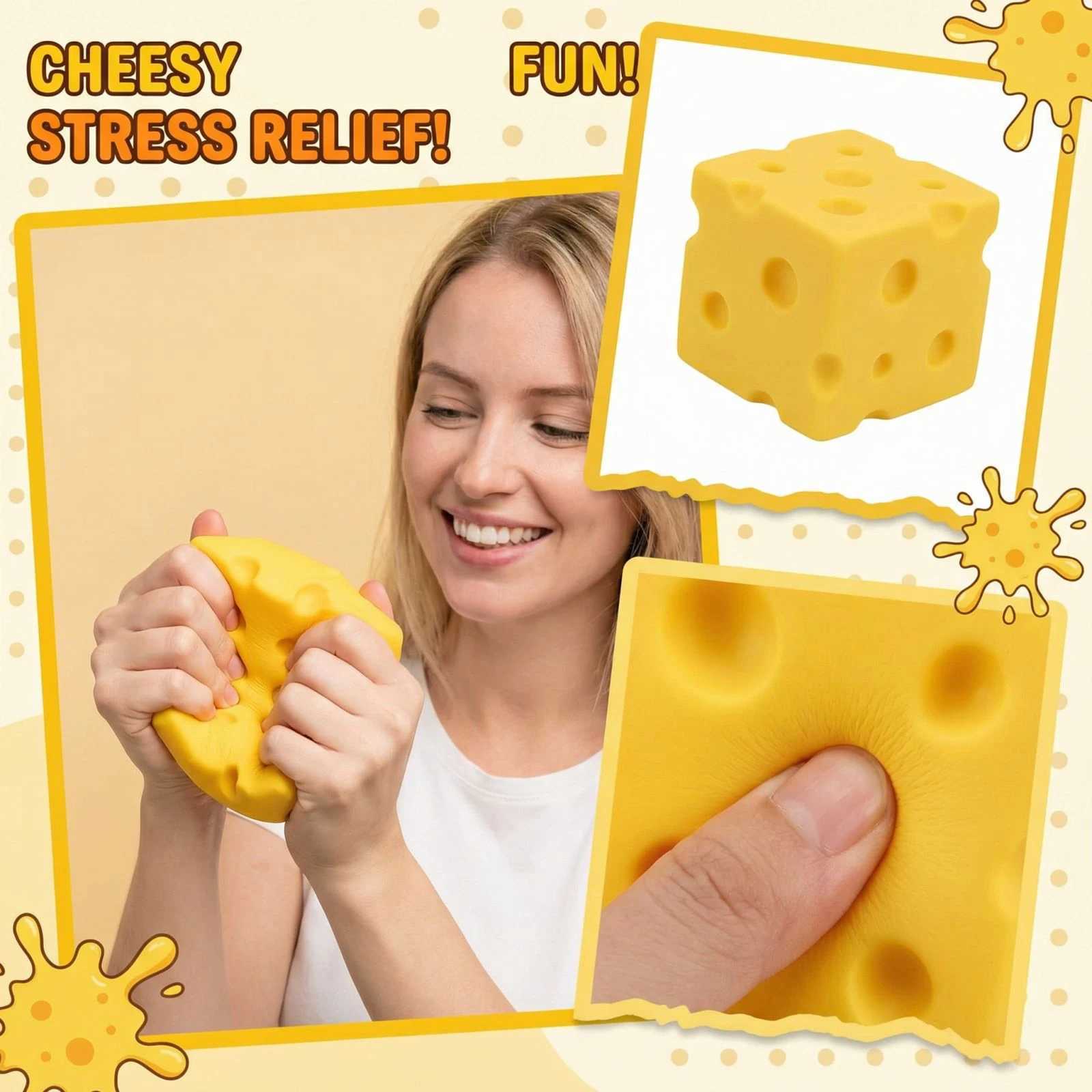 Hot-selling Cheese Cube Stress Ball Big Cheese Shapeable Squeeze Ball Non-Bounce Fidget Toy ASMR Sensory Anti-Stress Gift H260402