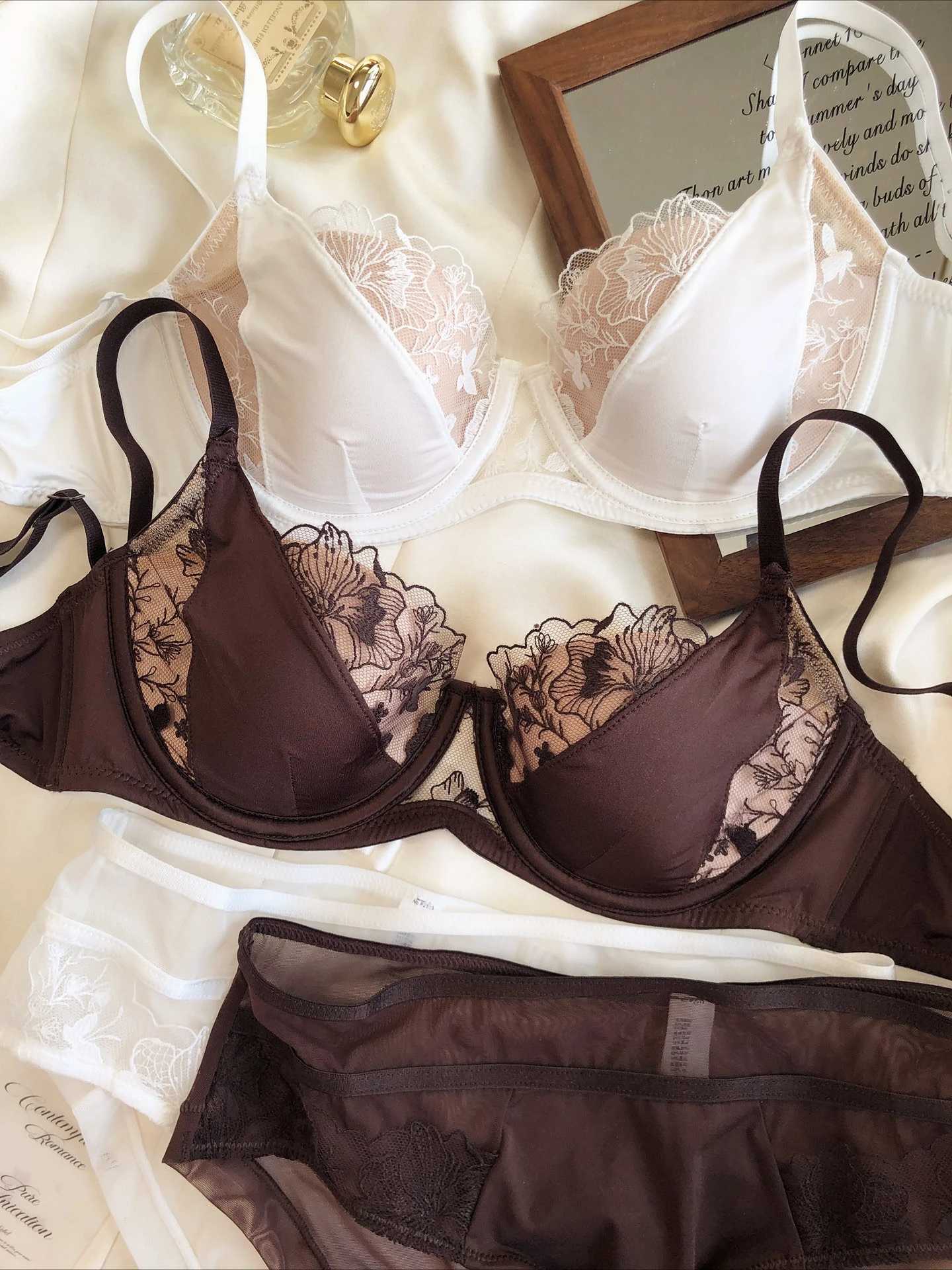 Lace Women Lingerie French Flowers Embroidery Bra Set Breathable Mesh Splicing Push Up Bras Hollow Thin Cup Underwear Sets Z260402