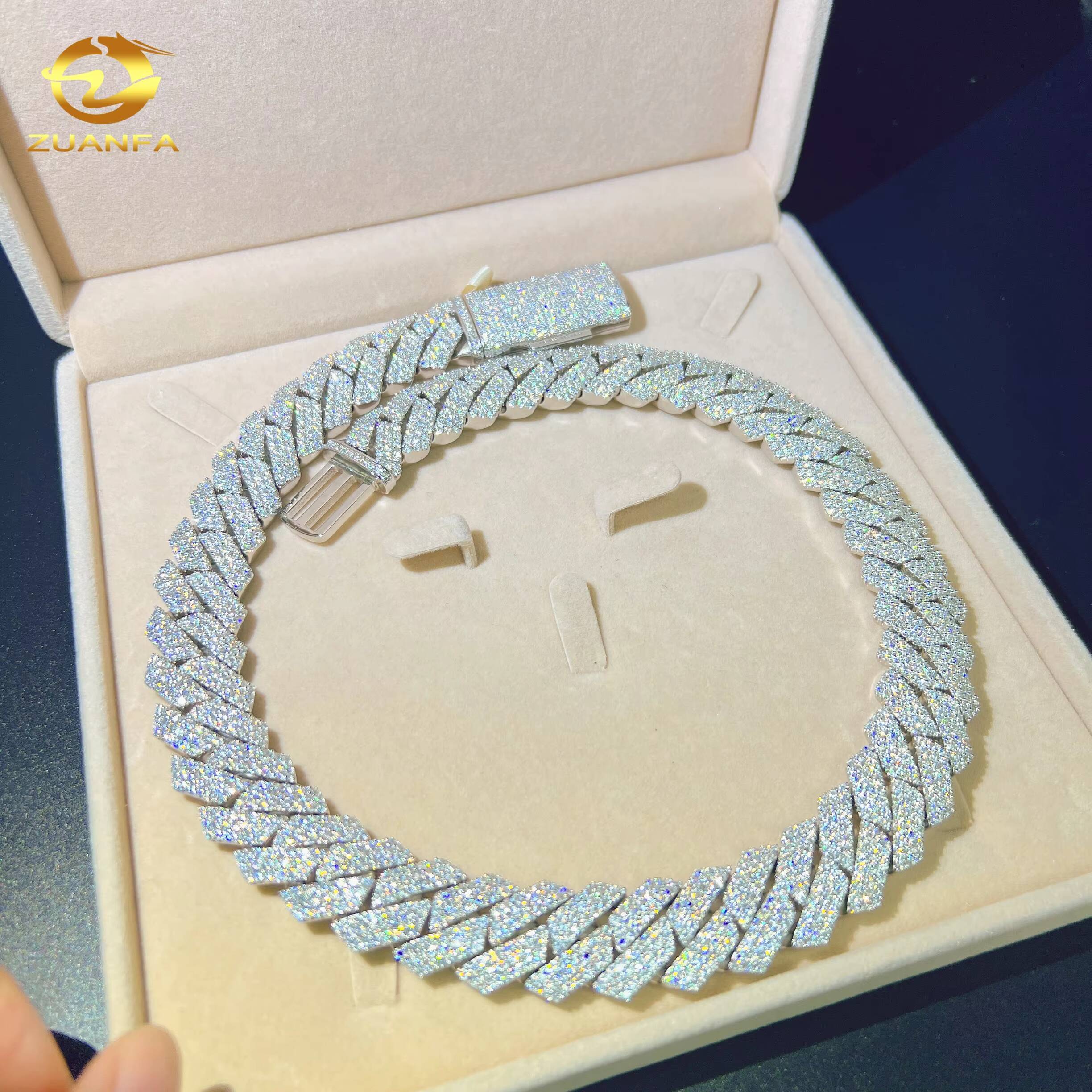 20mm Hip Hop Jewelry Hip Hop 925 Sterling Silver VVS Moissanite Iced Out Cuban Link Chain Necklace
