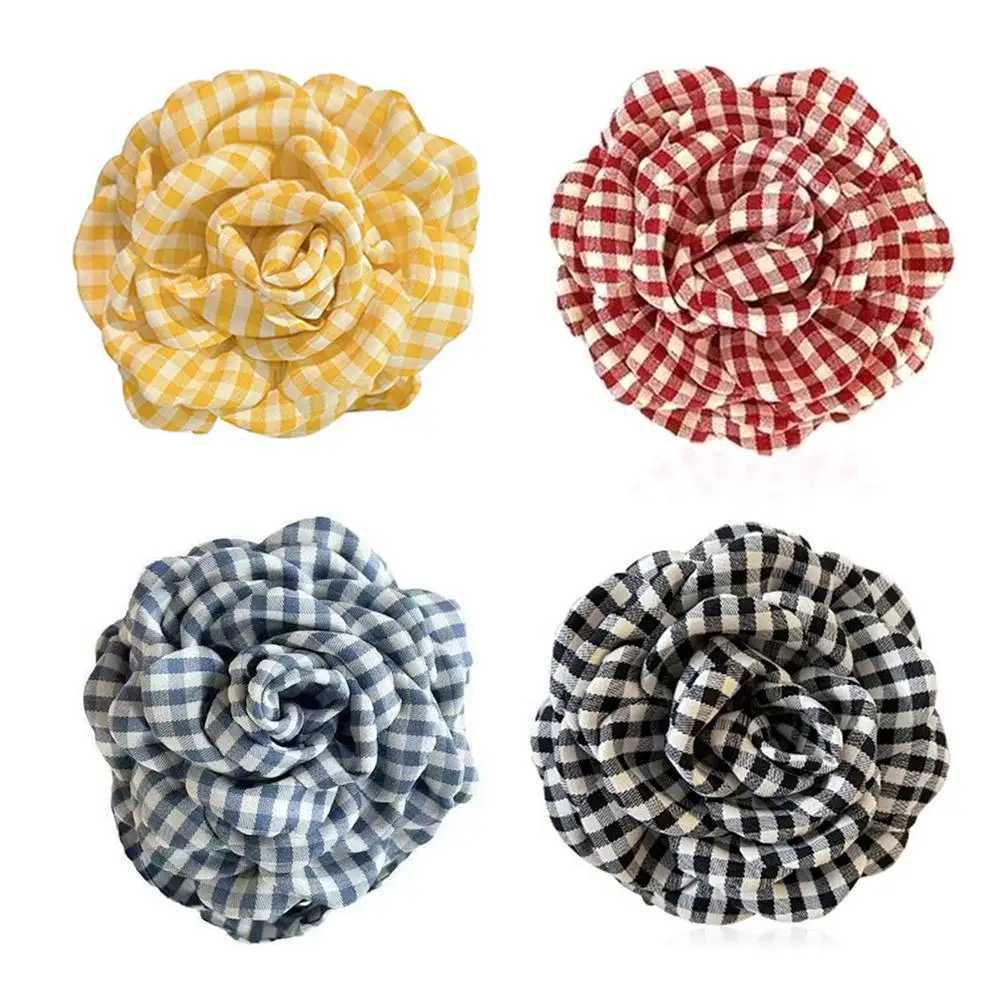 2025 New Grid Hair Claw Womens Gripper Korean Version Flower Hairpin Yellow Rose Exquisite Grab Clip Hair Accessory For Girls H260402