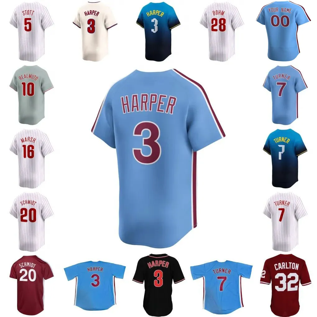 Bryce Harper Baseball Jersey Kyle Schwarber Trea Turner JT Realmuto Alec Bohm Bryson Stott Justin Crawford Jhoan Duran Zack Wheeler Brandon Marsh Aaron Nola Schmid1