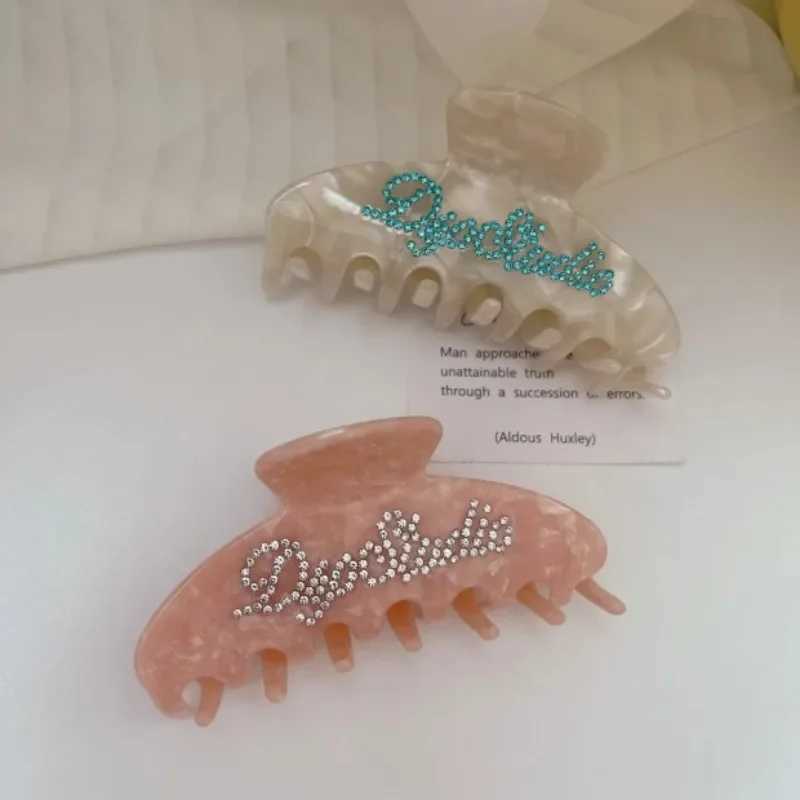 DS 10CM Large Rhinestone Letters Hair Claw Acetate Claw Clips French Sweet Crab Hair Clips for Women Girls Hair Accessories H260402