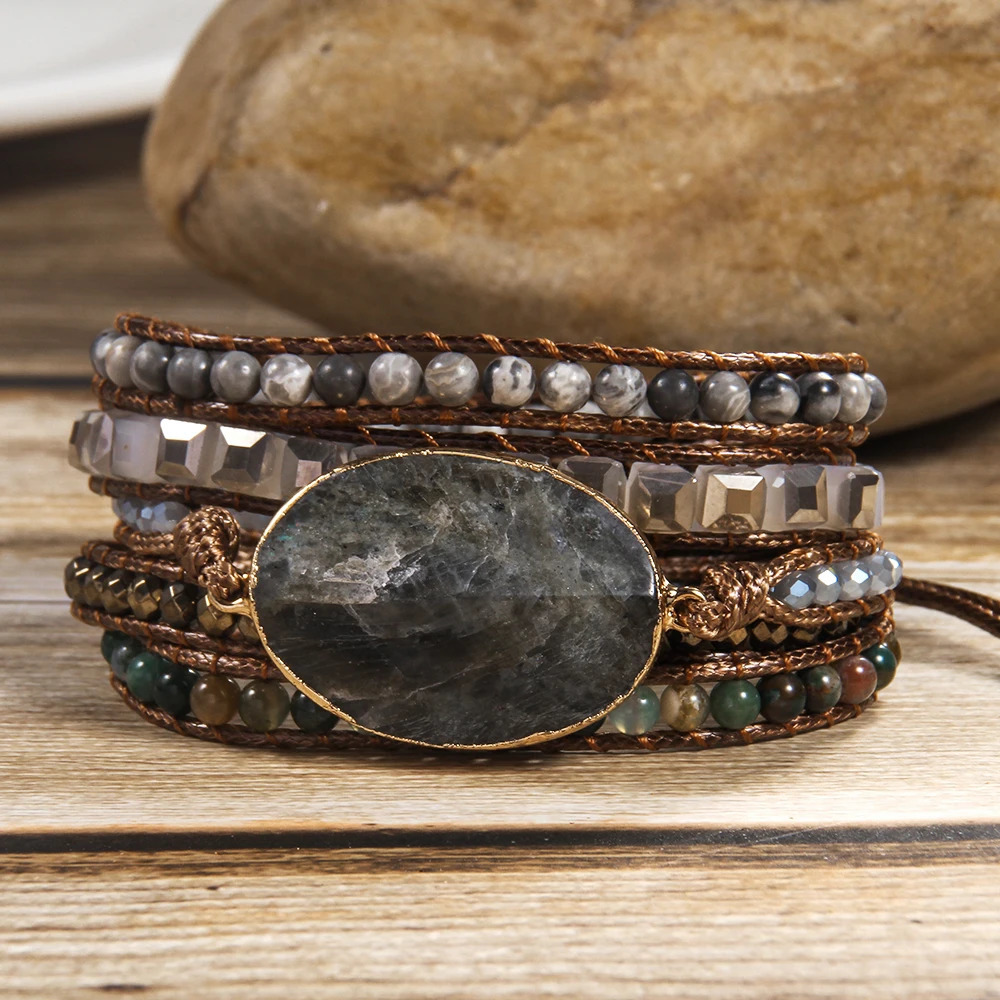 Fashion Women Beaded Jewelry Handmade Mixed Natural Stones/Crystal and Stone Charm 5 Strands Wrap Bracelets 260318BJ - view 5