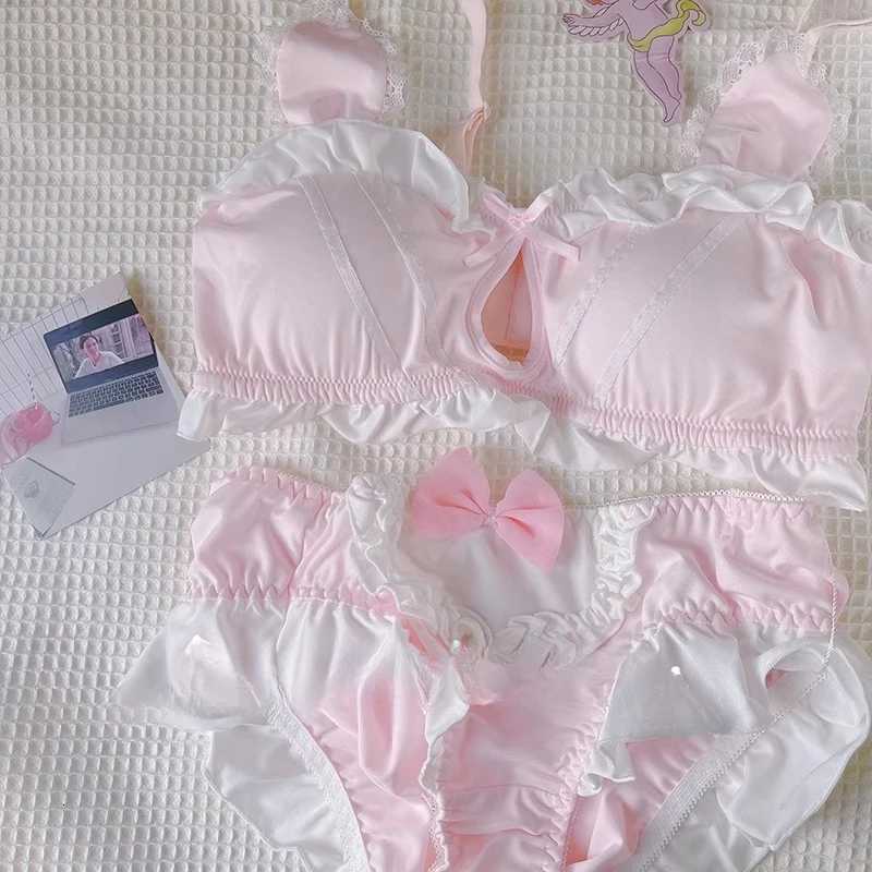 MOYISU Kawaii Lolita Bra Set Bunny Ear Cutout No Wire Bralette Soft Sweetheart Lingerie Small Bust Pure Japanese Ya Ma Die Z260402