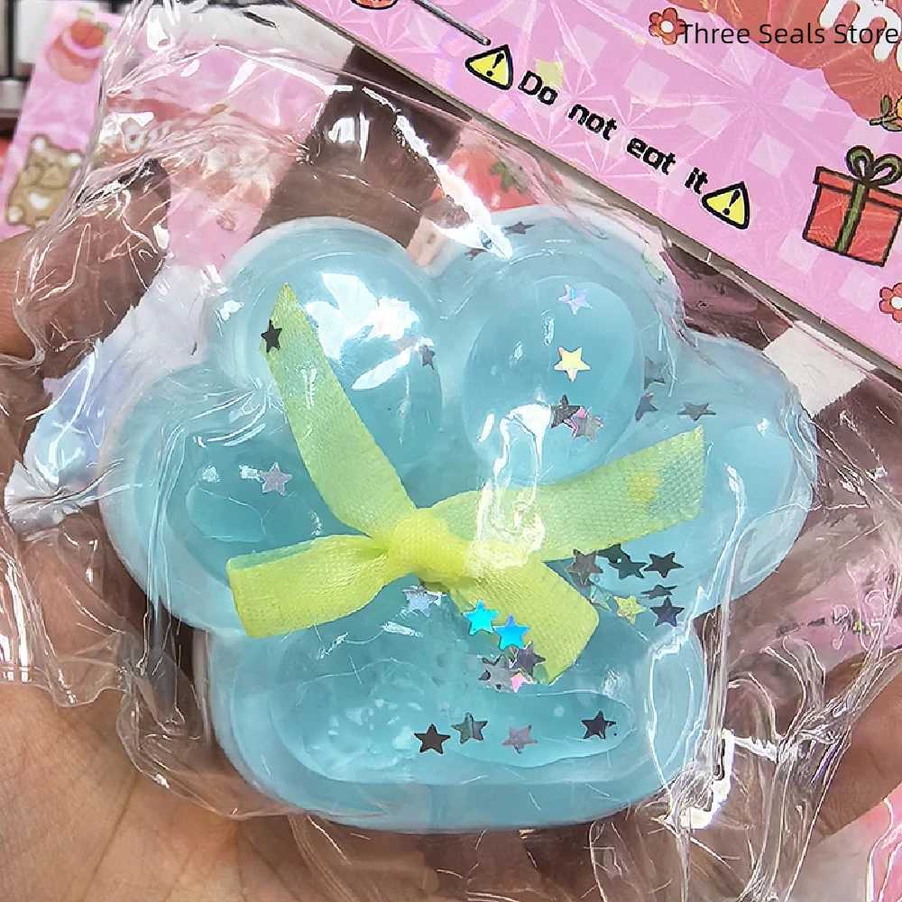Squeeze Cats Paw with Fur Stress Relief Squishy Fidget Toy Mini Kawaii Plush Silicone Sticky Decompressing Pinching Cat Foot H260402