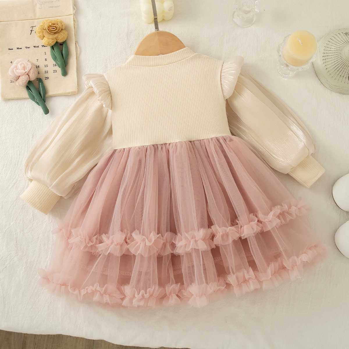 Autumn New Solid Color Chiffon Baby Girl Princess Dress Sweet Bow ChildrenS Clothing For Birthdays 6 Months -3 Years H260402