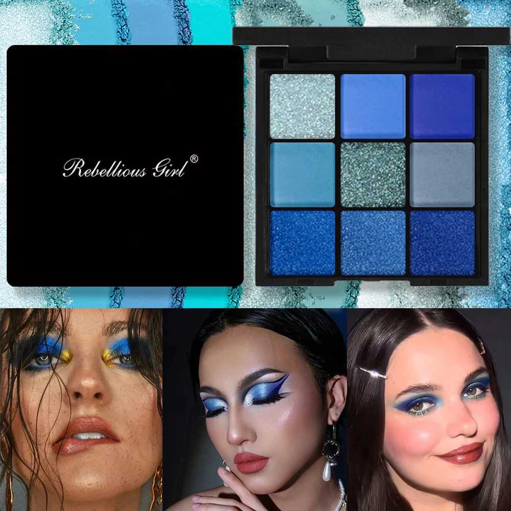 9 Color Eyeshadow Palette Blue Waterproof Sweatproof Blue Matte Pearl Glitter Finish Performance Stage Makeup Music Festival H260402