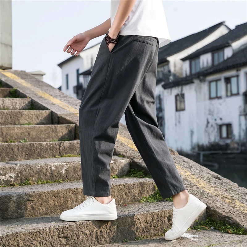 Linen Wide Men Pants Korean Trousers Oversize Linens Streetwear Male Spring Summer Casual Clothing Sweatpants 260402