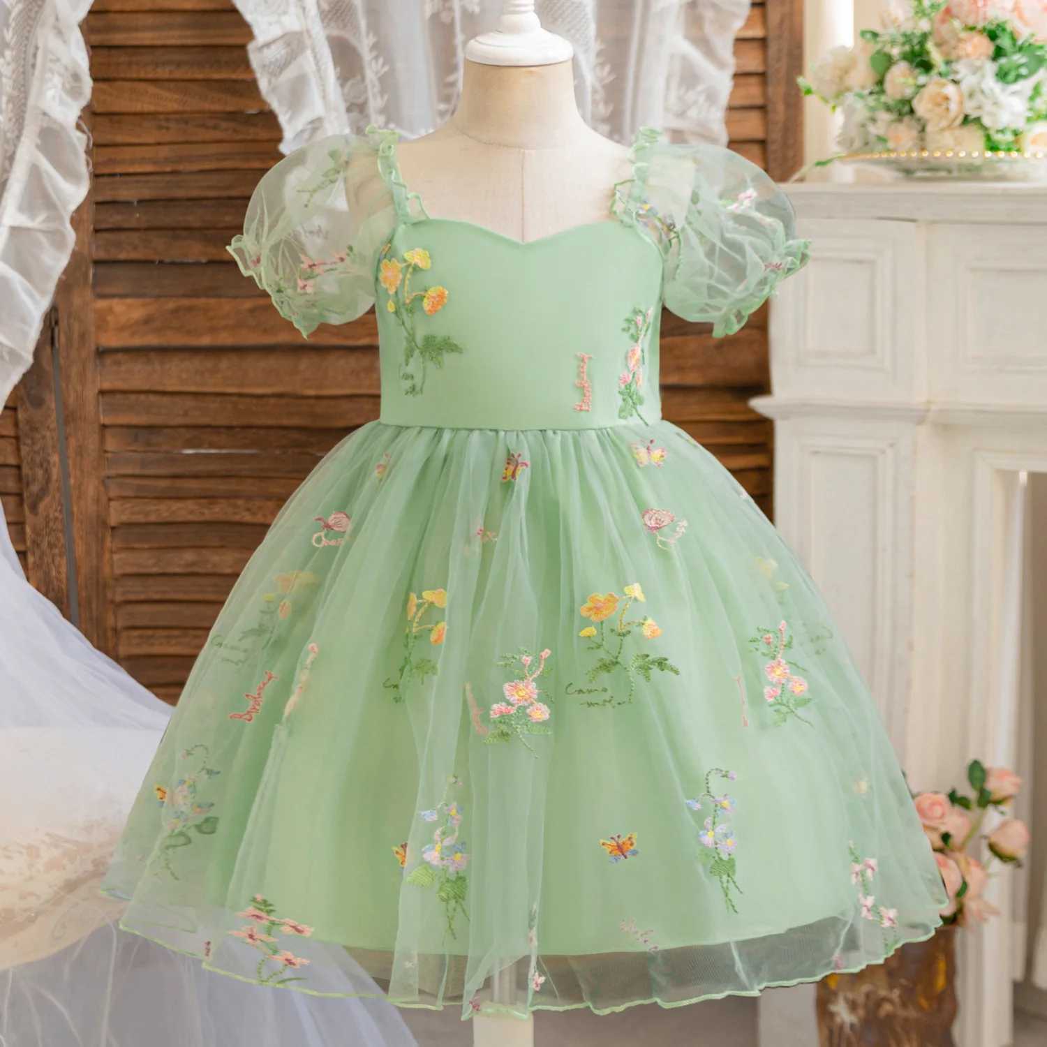 Toddler Baby Girl Fairy Dress Princess 1-5 Y Newborn Birthday Party Flower Dress Wedding Tulle Tutu Vestidos Kids Girls Costumes H260402