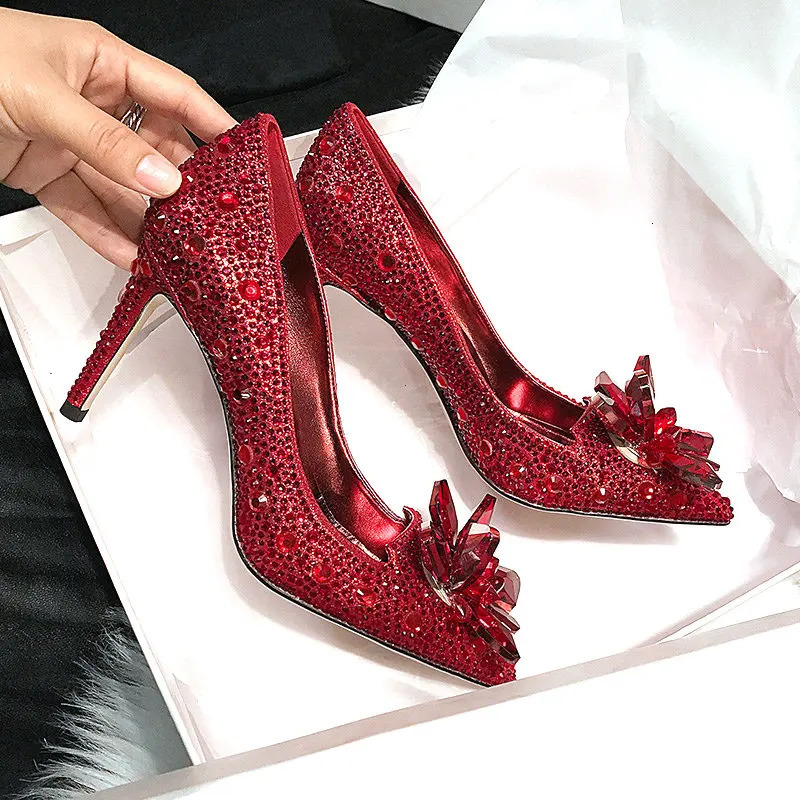est Shoes Rhinestone High Heels Women Pumps Pointed toe Woman Crystal Party Wedding Shoes 5cm7cm9cm 260402