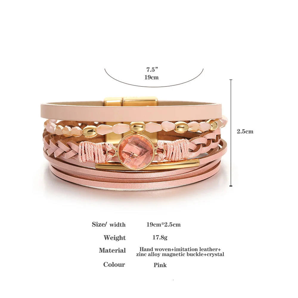 ALLYES Charm Handmade Braided Leather Bracelet for Women Men Crystal Metal Beaded Chain Multilayer Wrap Bracelets Jewelry Gift 260318BJ - view 7